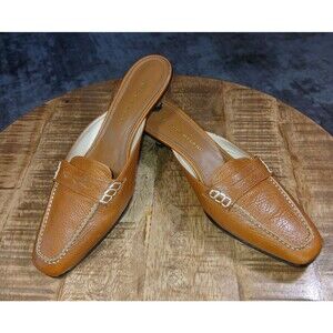 Antonio Melani "Nantucket" Brown Leather Loafer Mules Heels 6M Classic Style